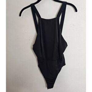 CQ by CQ Sexy Black Square Neck Low Back Zip Bodysuit Medium